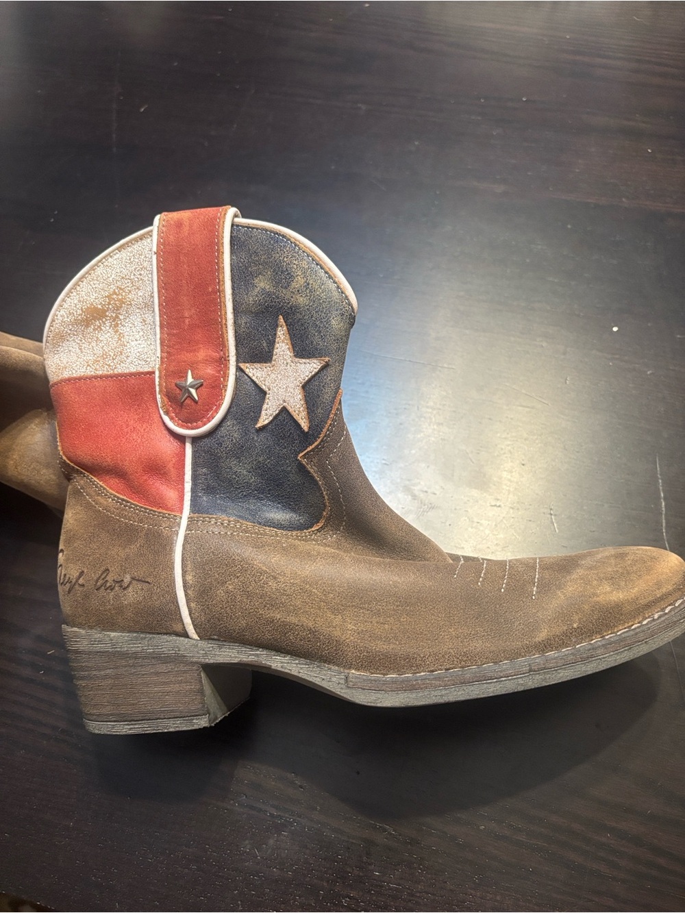 Sheryl Crow Western Americana Boot with Patriotic Red, White & Blue Star Detail